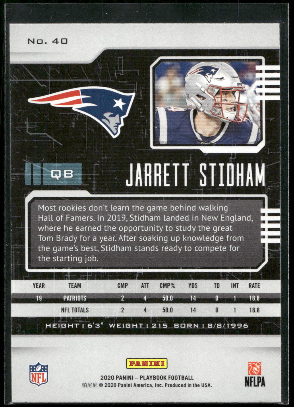2020 Panini Playbook #40 Jarrett Stidham
