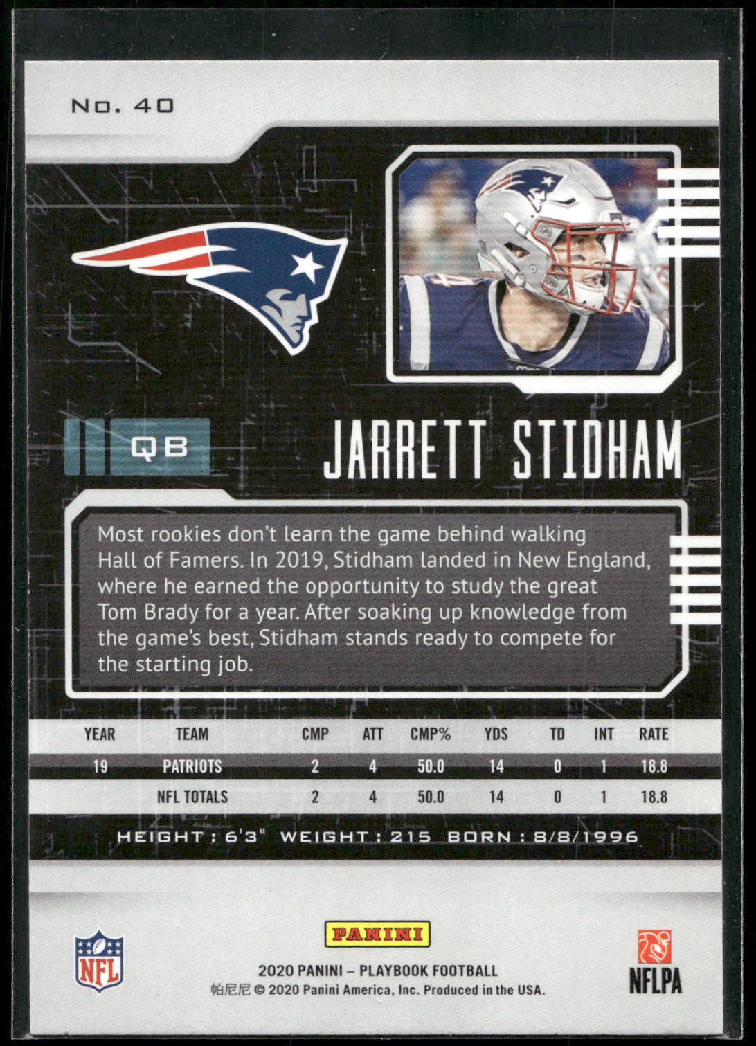 2020 Panini Playbook #40 Jarrett Stidham