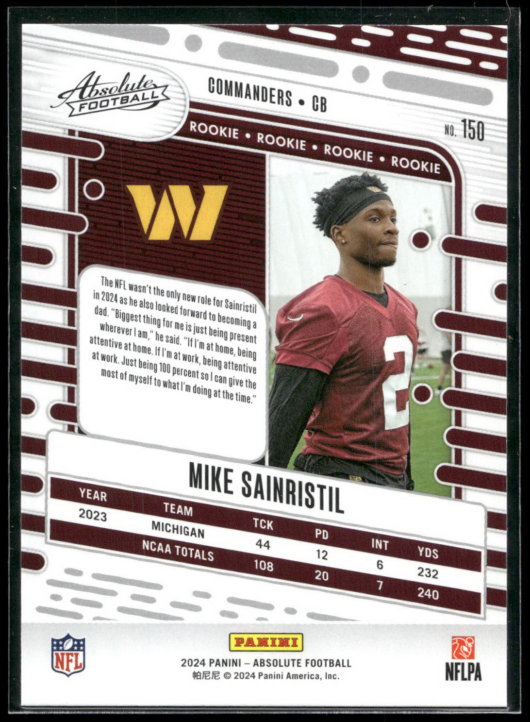2024 Panini Absolute #150 Mike Sainristil Yellow