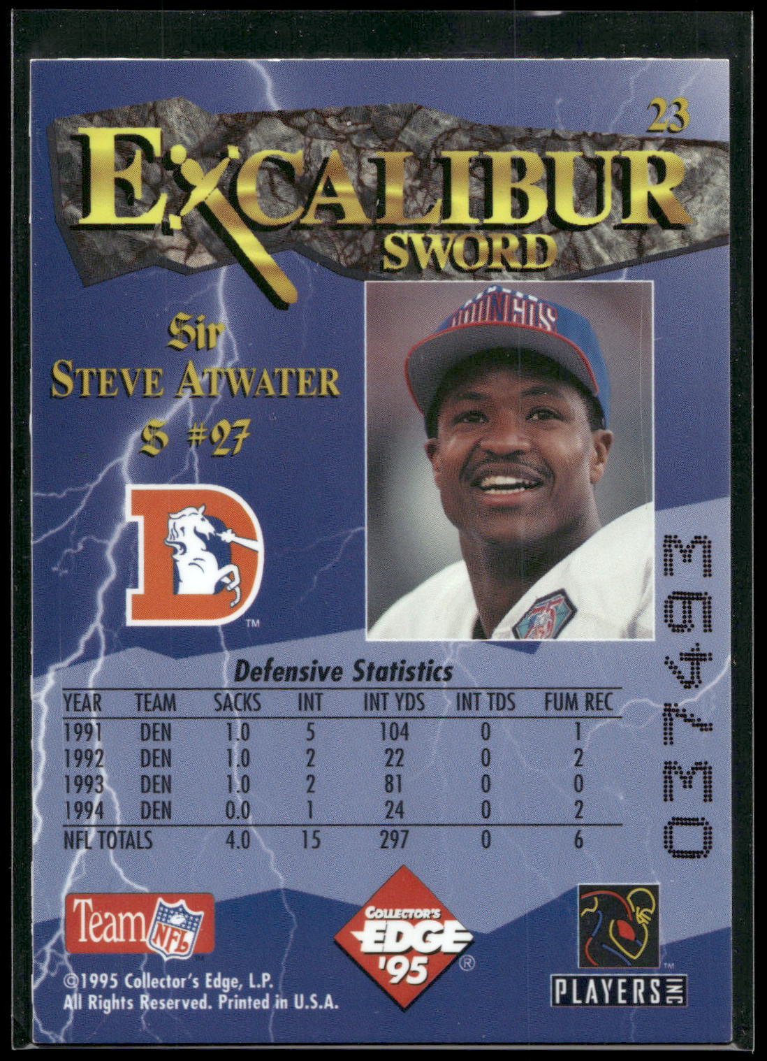 1995 Collector's Edge Excalibur #23 Steve Atwater