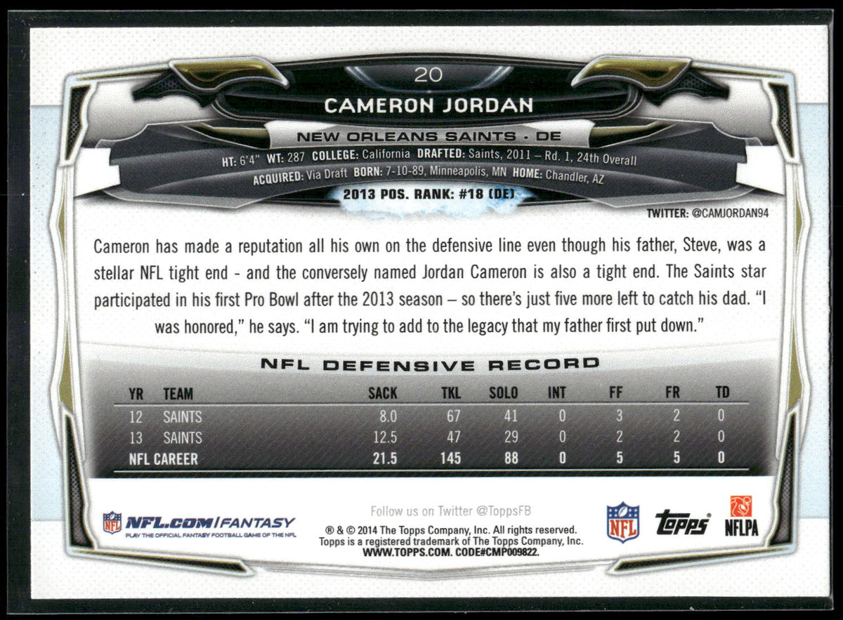 2014 Topps #20 Cameron Jordan