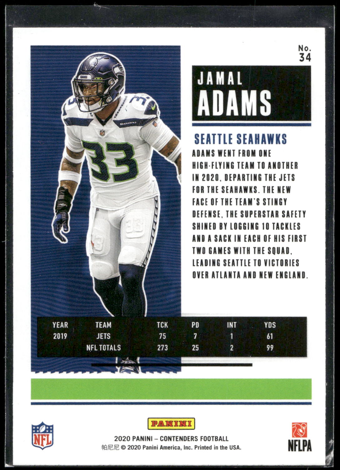 2020 Panini Contenders #34 Jamal Adams
