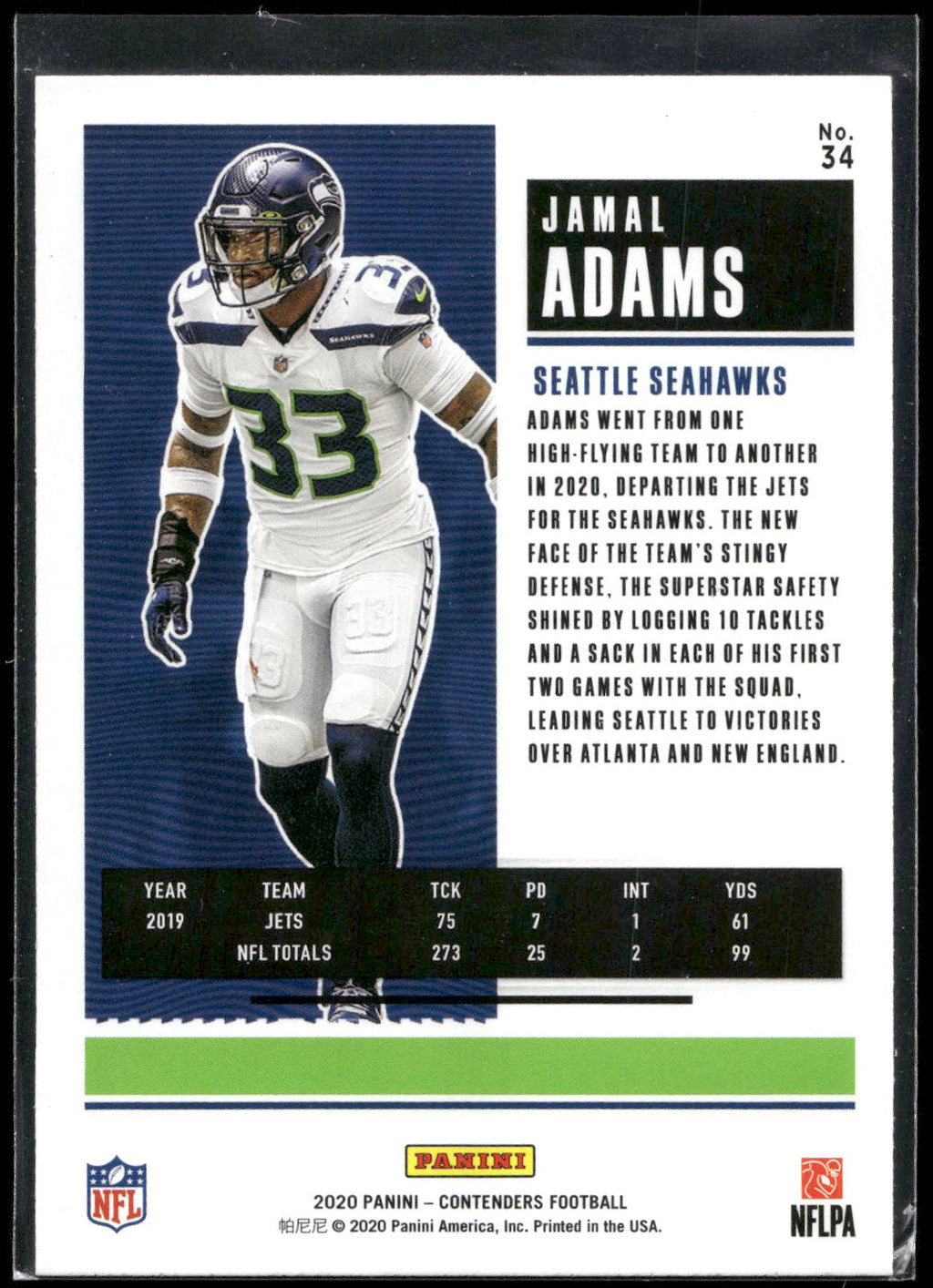 2020 Panini Contenders #34 Jamal Adams