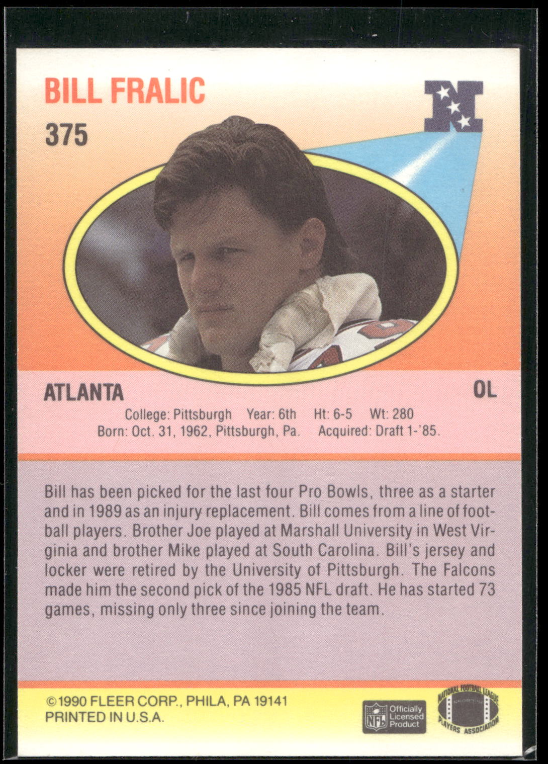 1990 Fleer #375 Bill Fralic