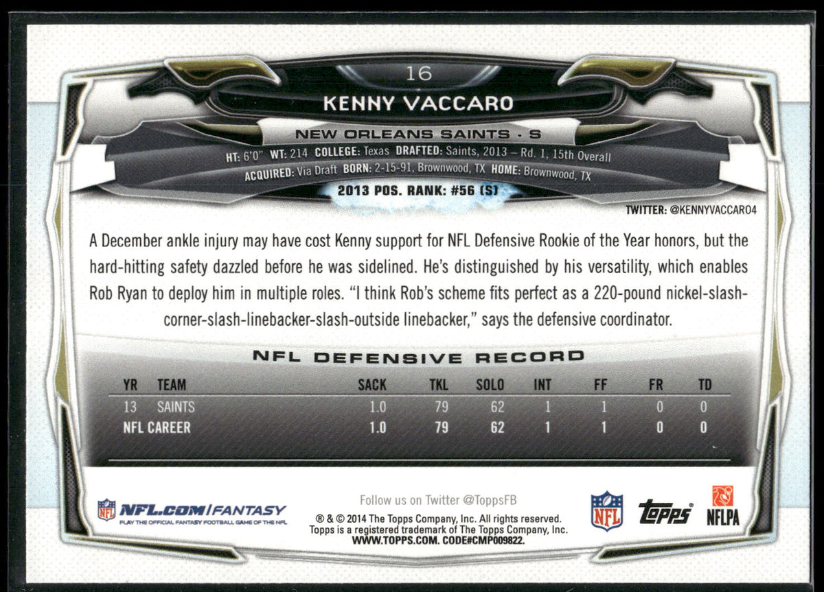 2014 Topps #16 Kenny Vaccaro