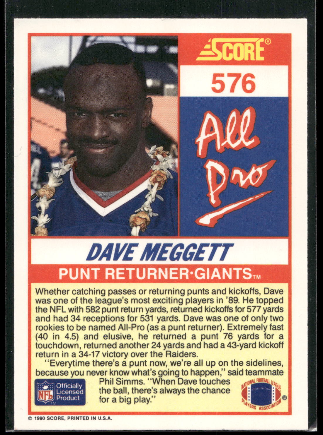 1990 Score #576 Dave Meggett