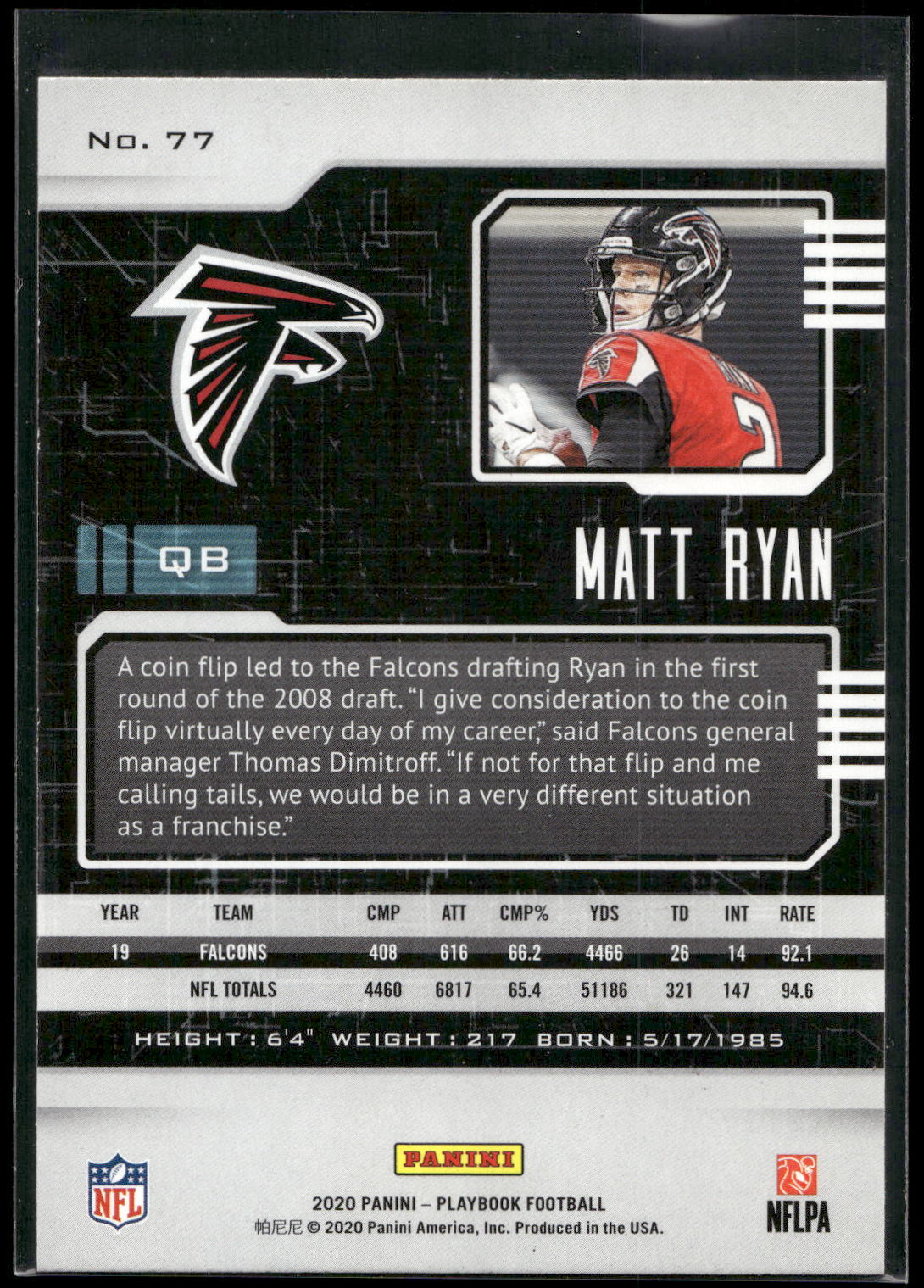 2020 Panini Playbook #77 Matt Ryan