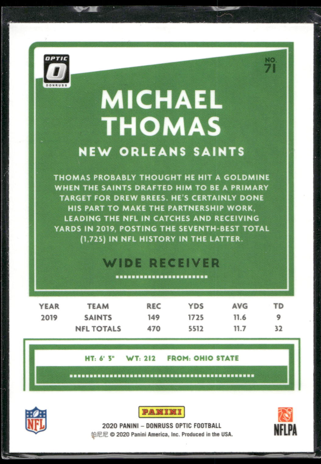 2020 Donruss Optic #71 Michael Thomas