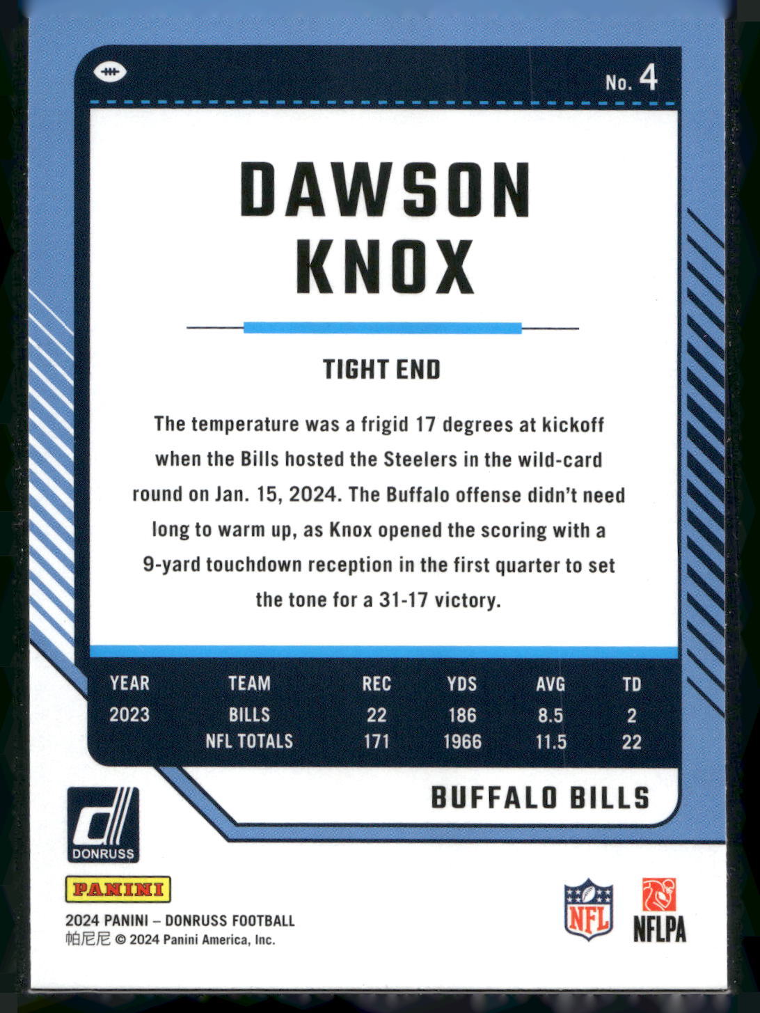 2024 Donruss #4 Dawson Knox