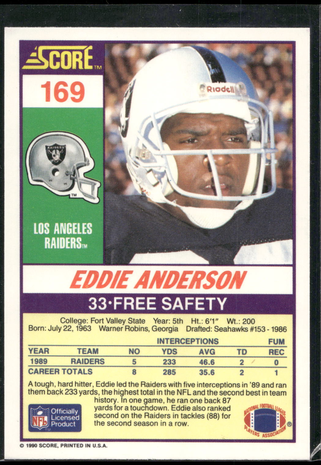 1990 Score #169 Eddie Anderson