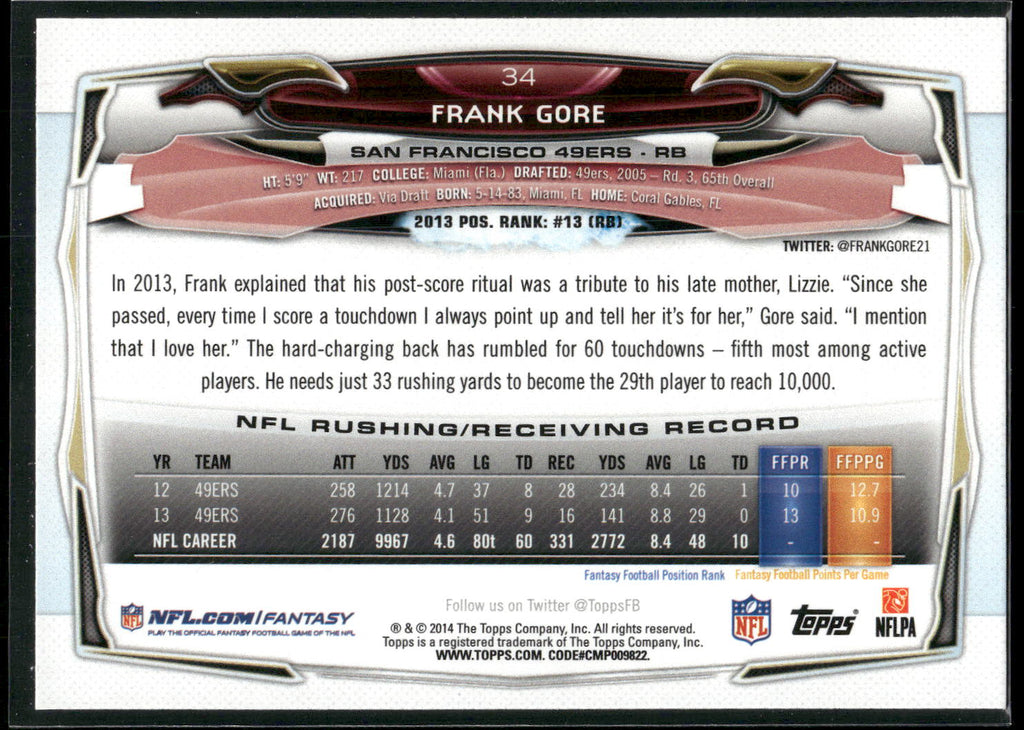 2014 Topps #34 Frank Gore