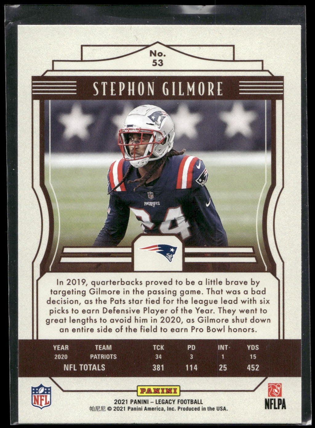 2021 Panini Legacy #53 Stephon Gilmore