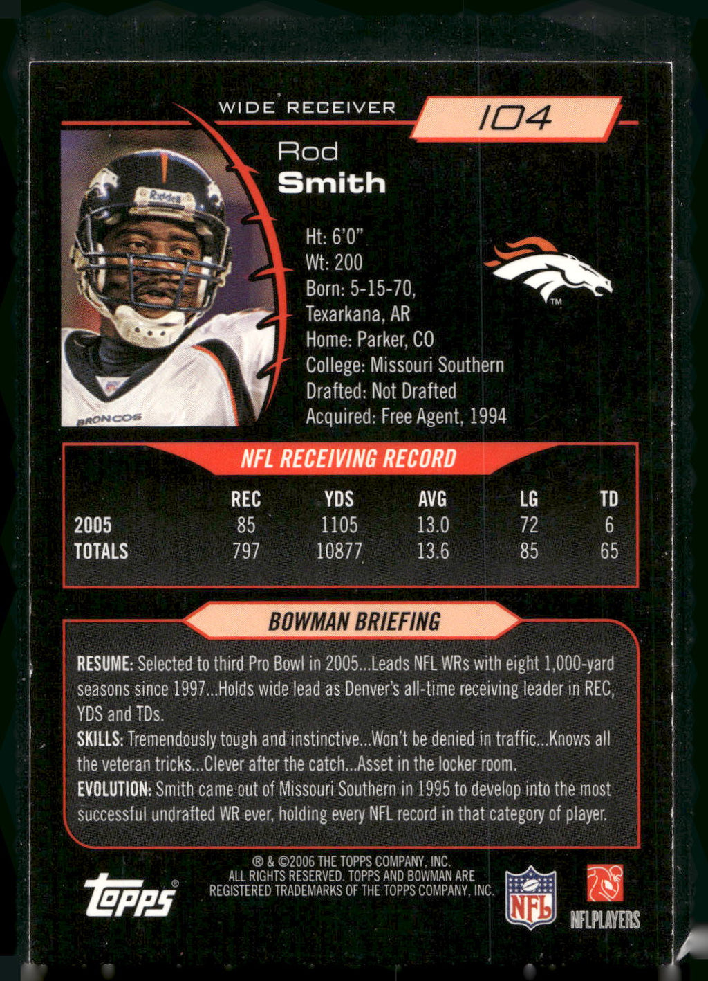 2006 Bowman #104 Rod Smith