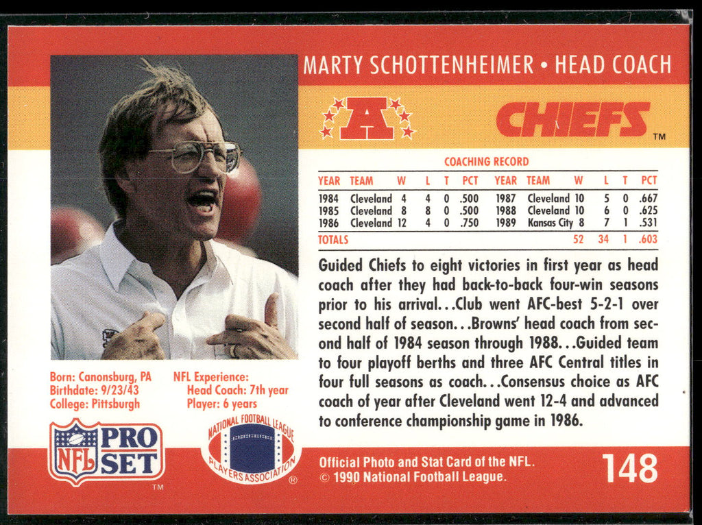 1990 Pro Set #148 Marty Schottenheimer