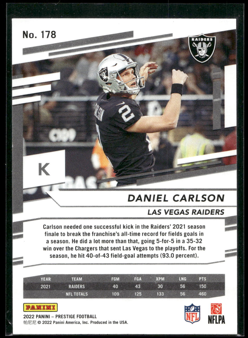 2022 Panini Prestige #178 Daniel Carlson