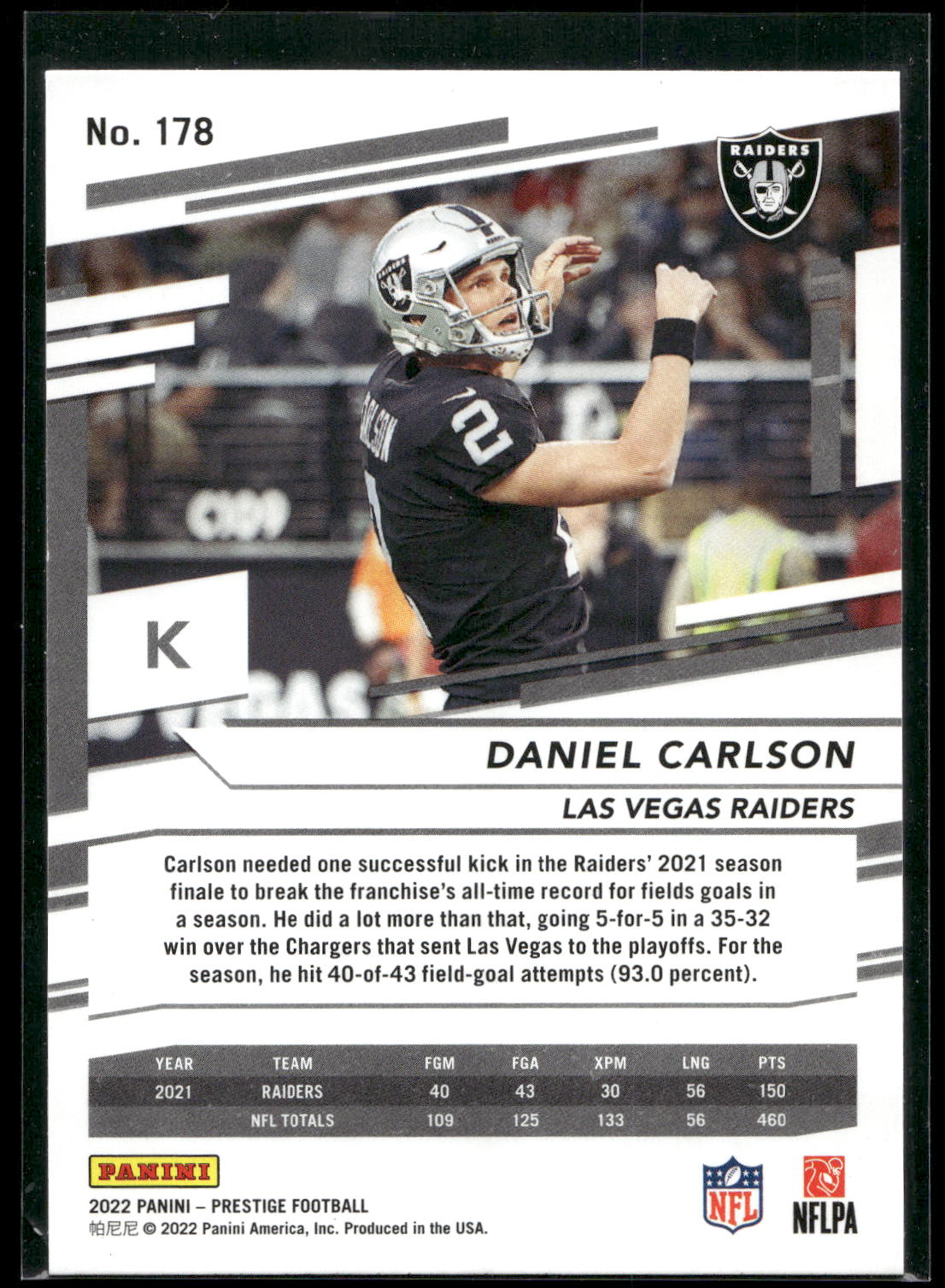 2022 Panini Prestige #178 Daniel Carlson