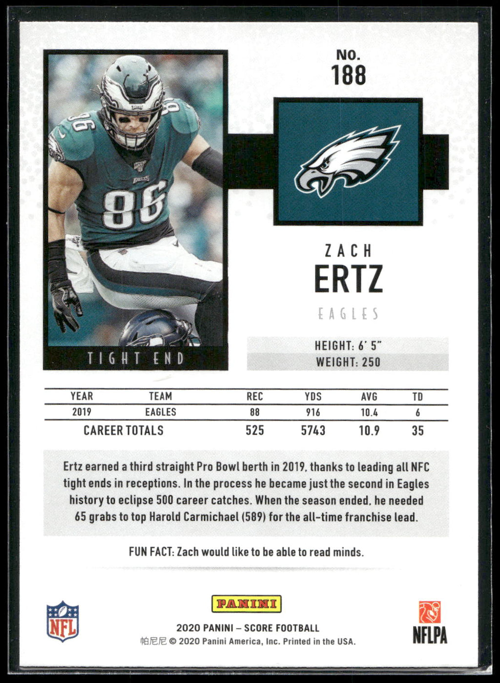 2020 Score #188 Zach Ertz