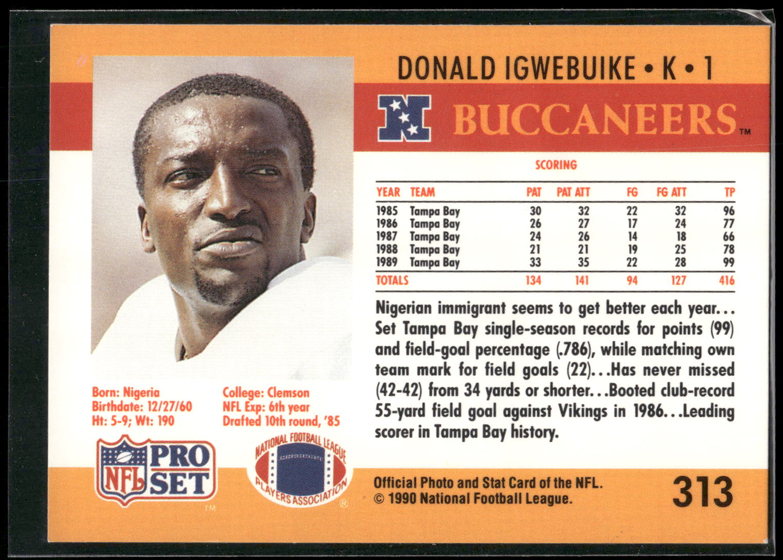 1990 Pro Set #313 Donald Igwebuike