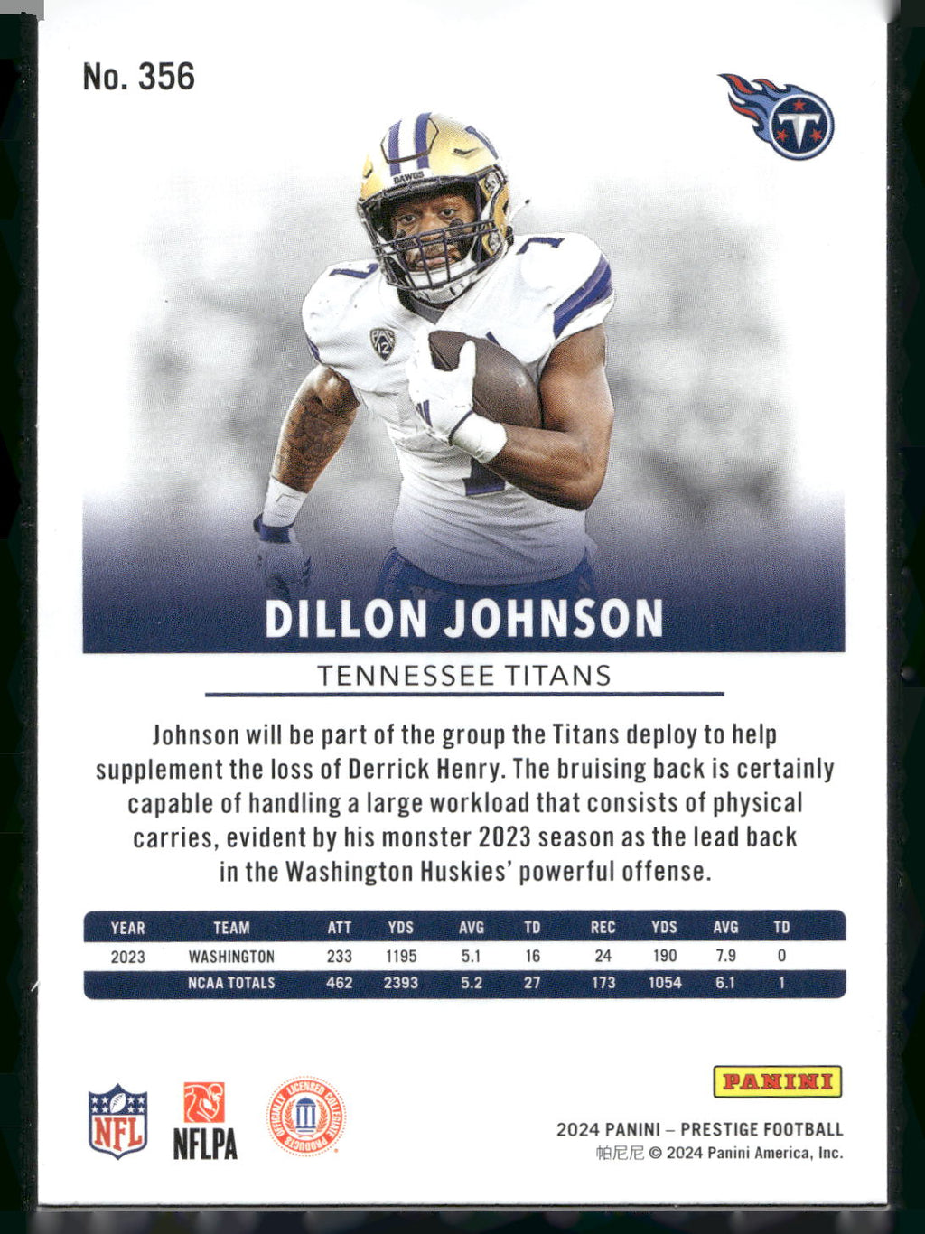 2024 Panini Prestige #356 Dillon Johnson