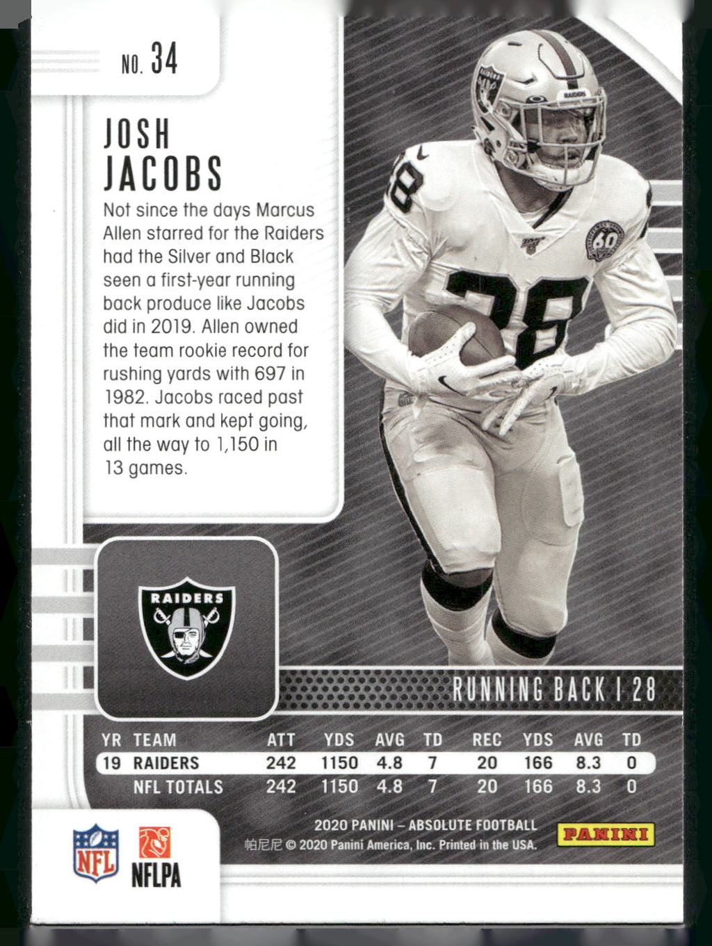 2020 Panini Absolute #34 Josh Jacobs Green