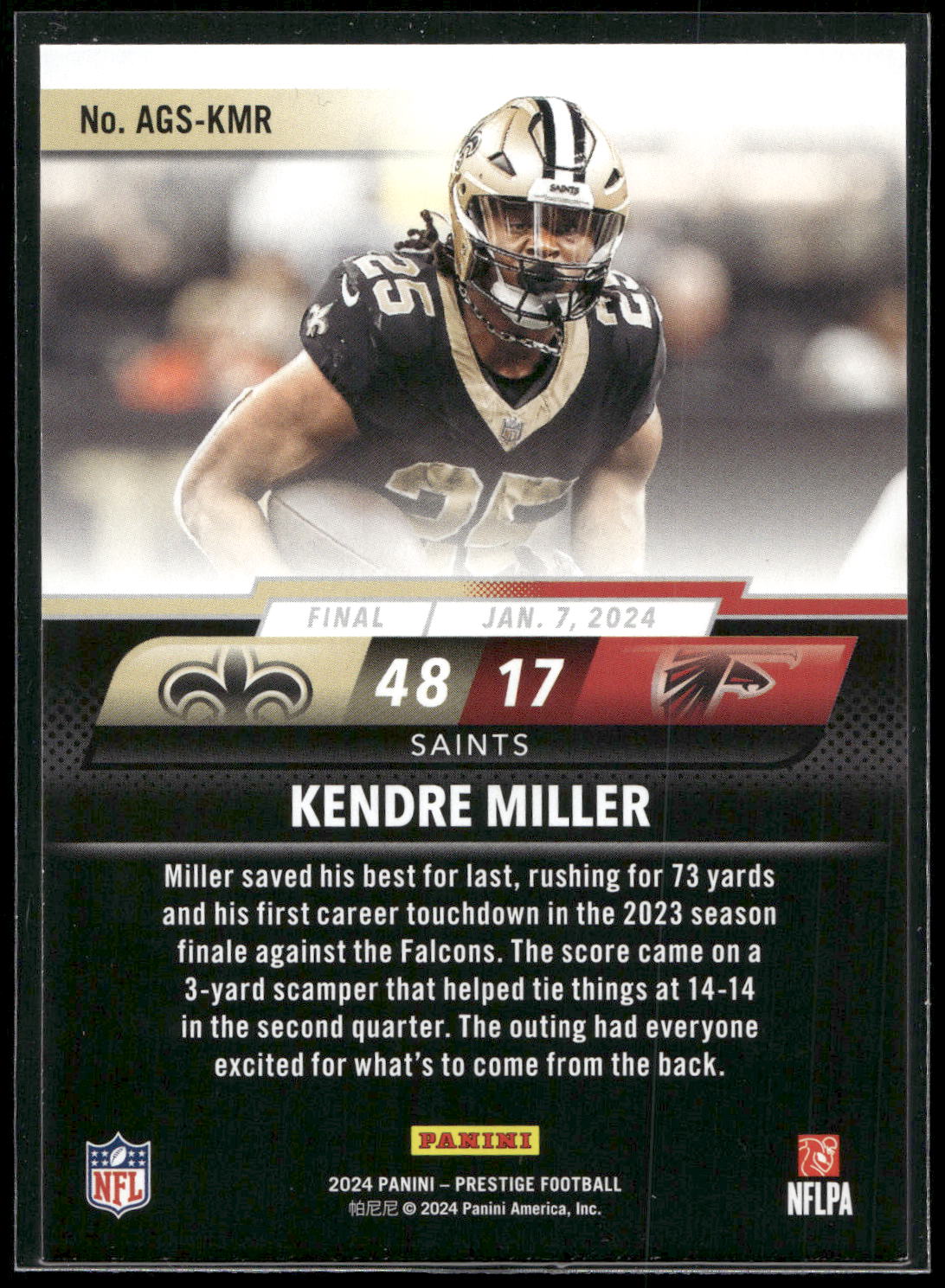 2024 Panini Prestige #AGS-KMR Kendre Miller Any Given Sunday