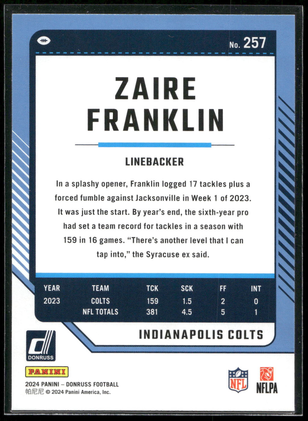 2024 Donruss #257 Zaire Franklin