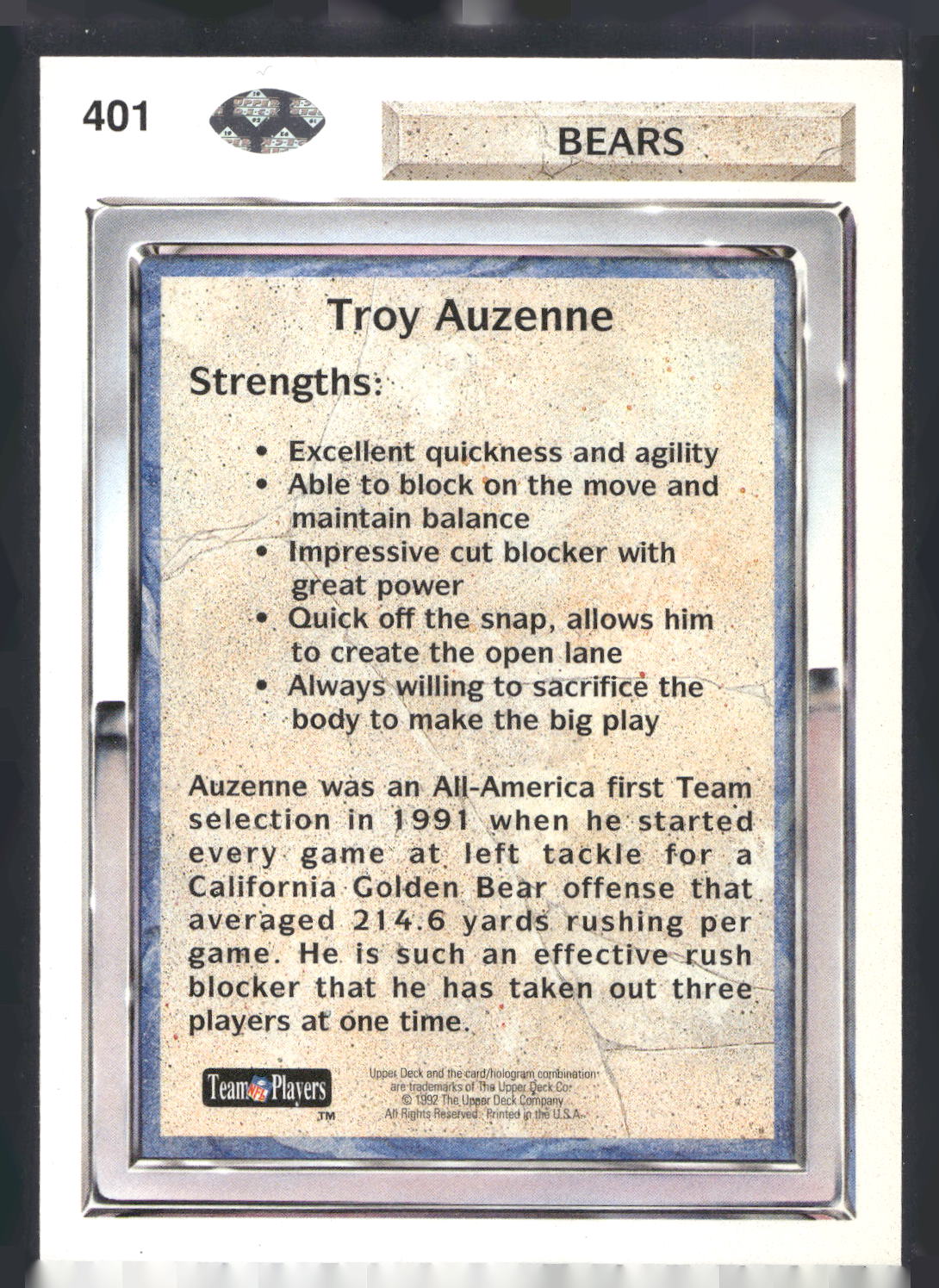 1992 Upper Deck #401 Troy Auzenne