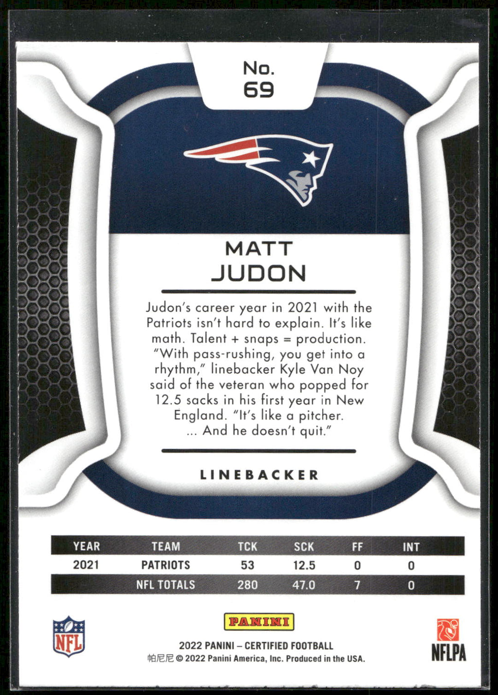 2022 Panini Certified #69 Matt Judon