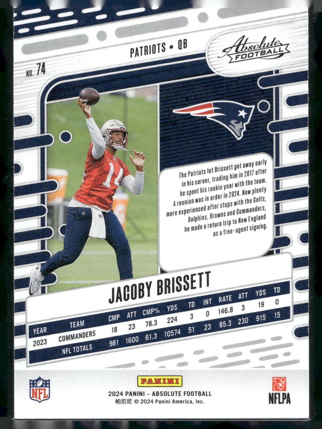 2024 Panini Absolute #74 Jacoby Brissett Retail