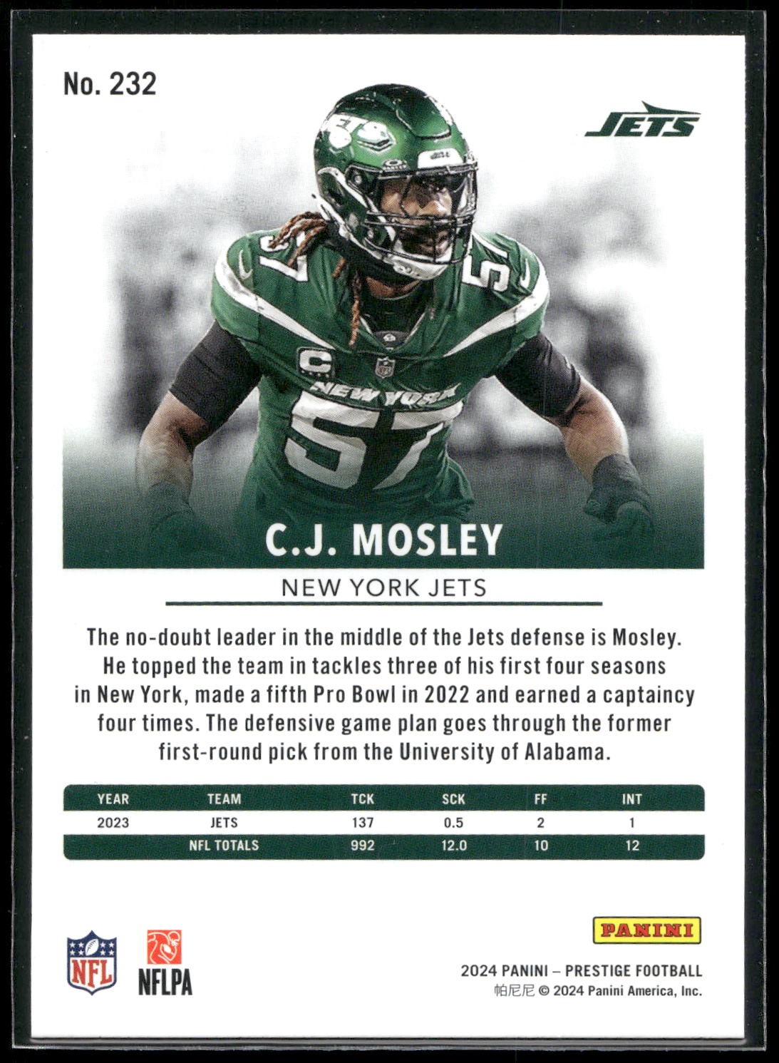 2024 Panini Prestige #232 C.J. Mosley