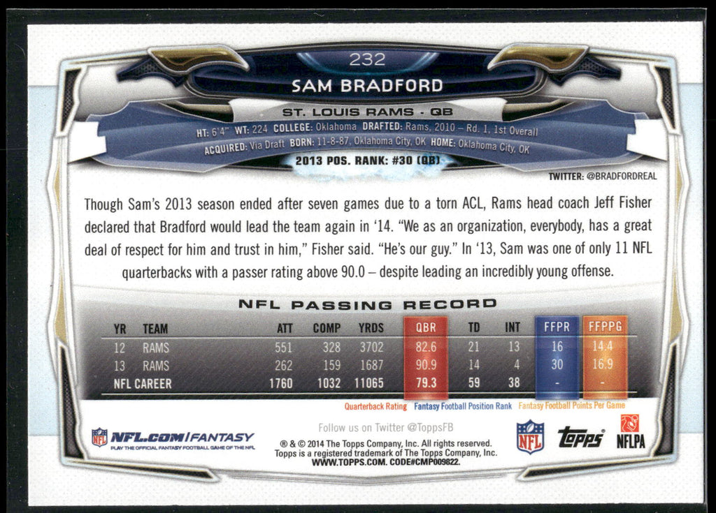 2014 Topps #232 Sam Bradford