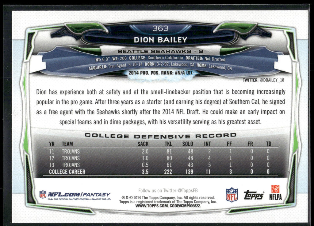 2014 Topps #363 Dion Bailey