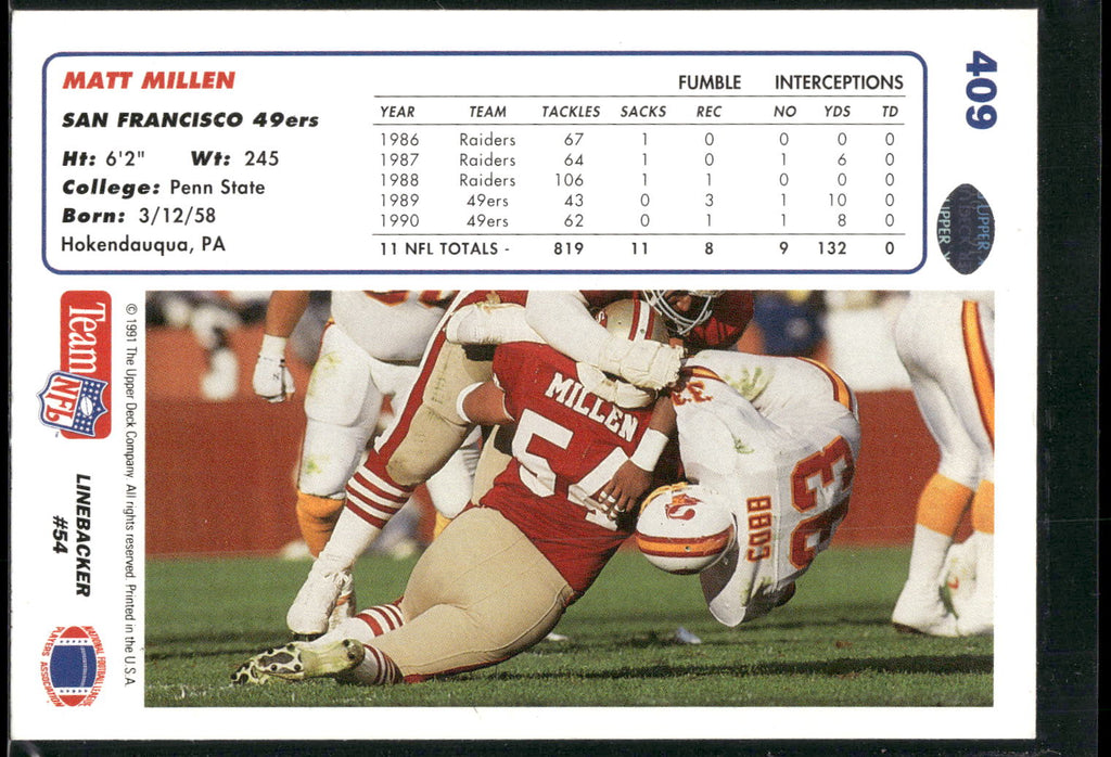 1991 Upper Deck #409 Matt Millen