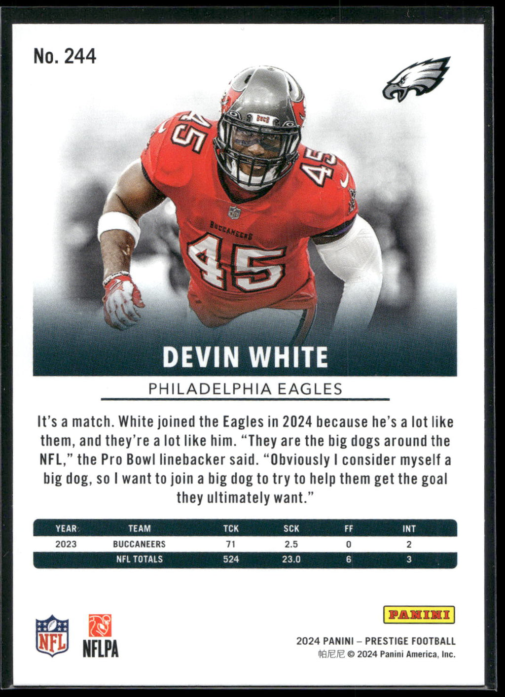 2024 Panini Prestige #244 Devin White
