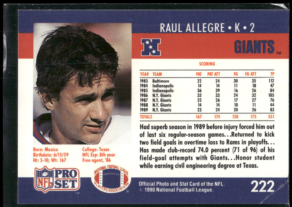 1990 Pro Set #222 Raul Allegre