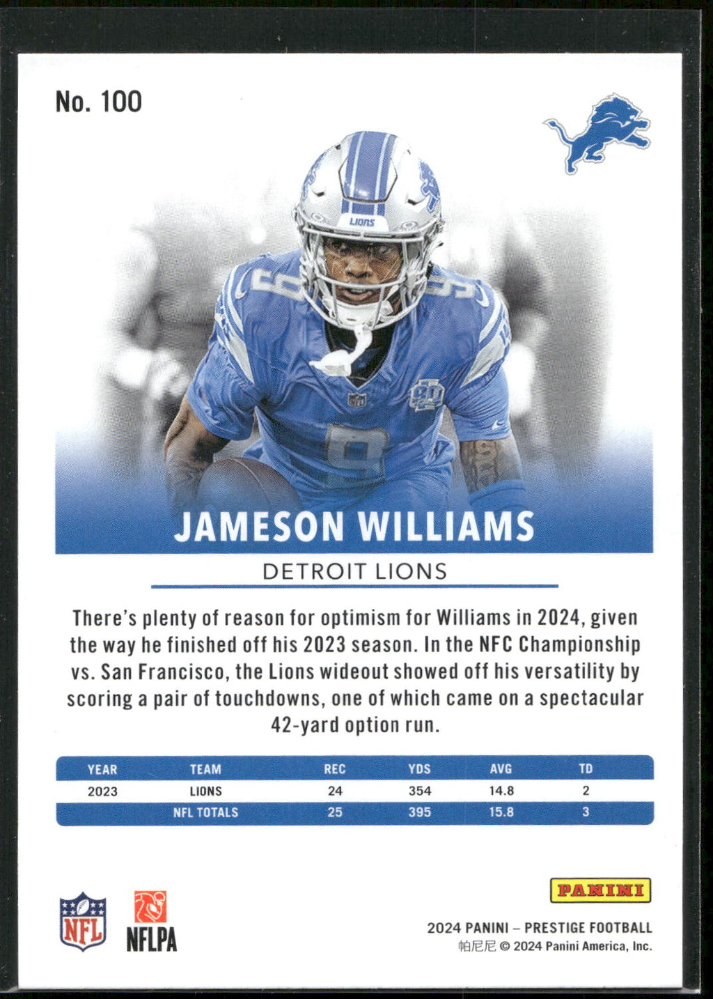 2024 Panini Prestige #100 Jameson Williams
