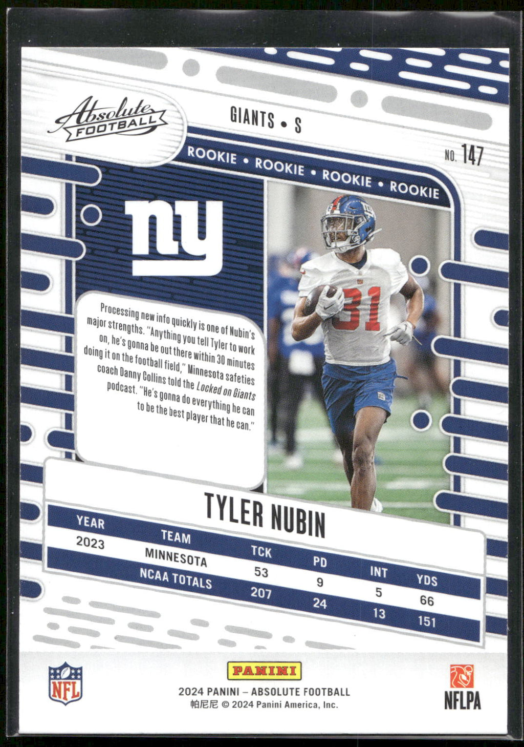 2024 Panini Absolute #147 Tyler Nubin Retail