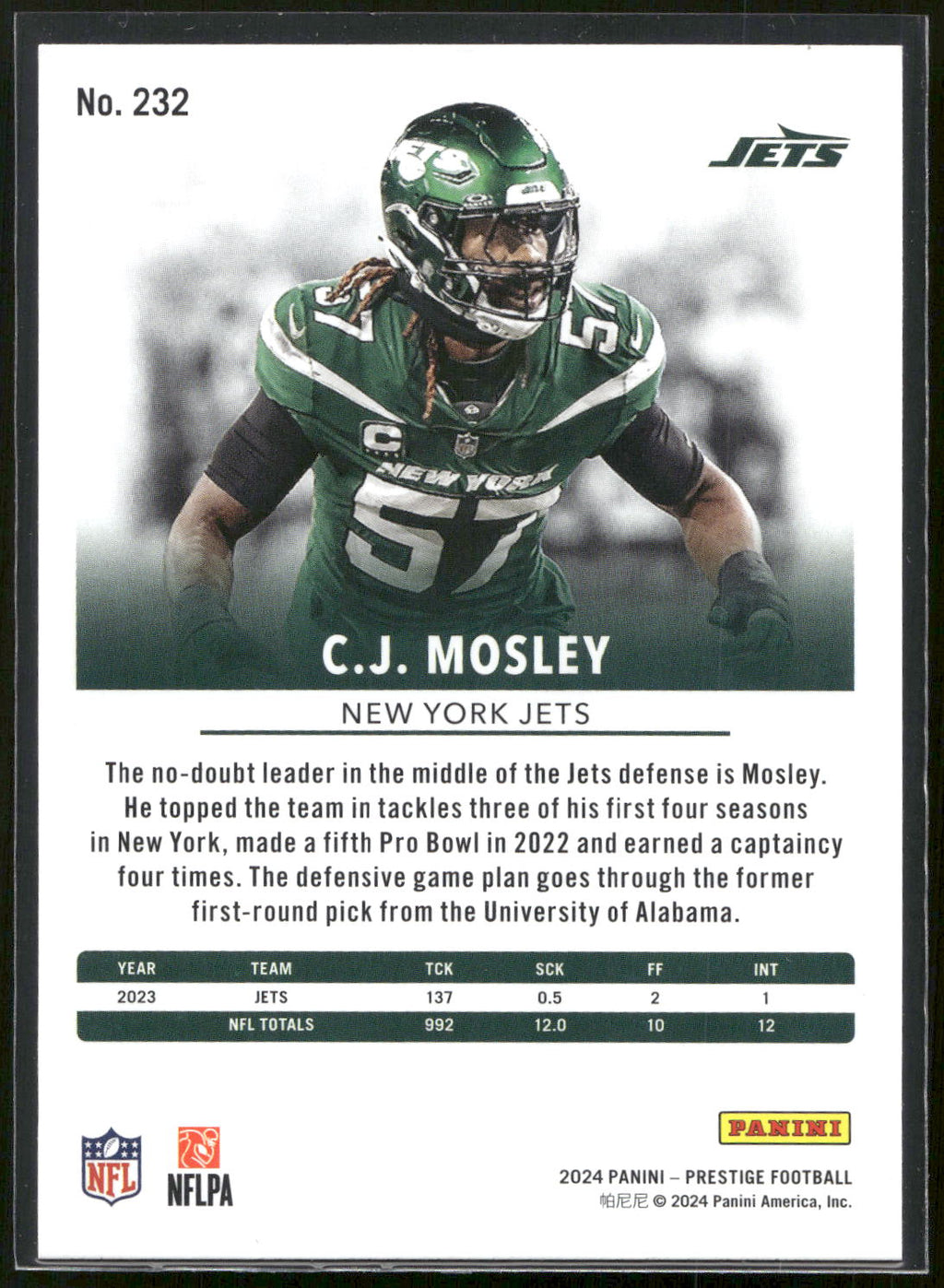 2024 Panini Prestige #232 C.J. Mosley