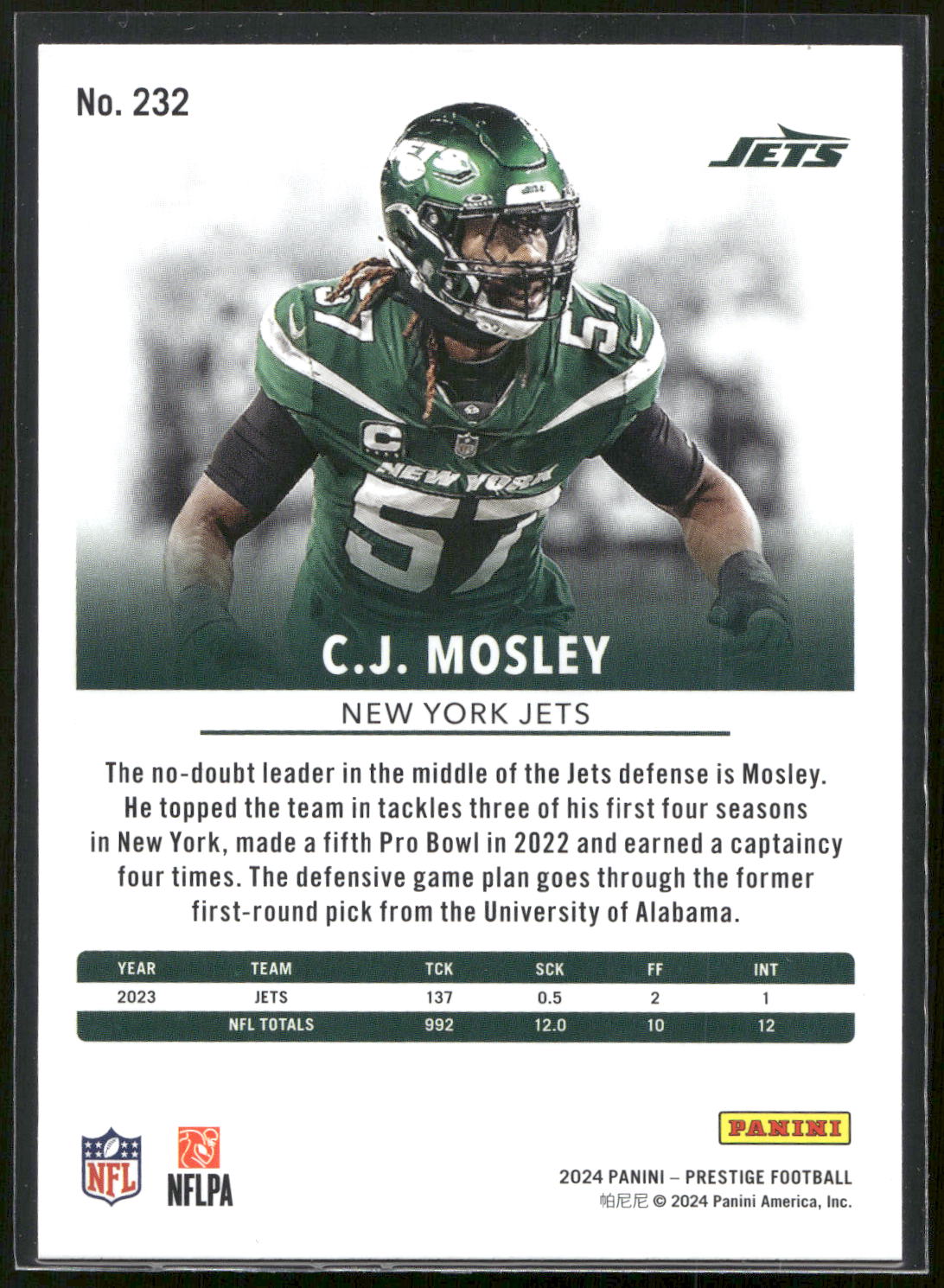 2024 Panini Prestige #232 C.J. Mosley