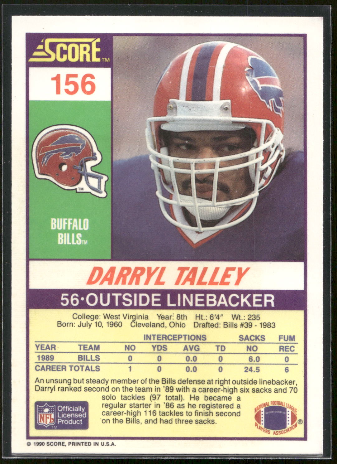1990 Score #156 Darryl Talley
