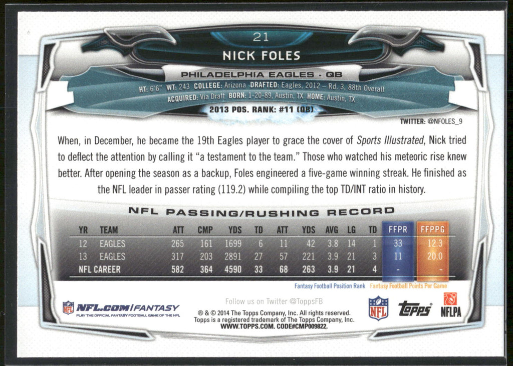 2014 Topps #21 Nick Foles