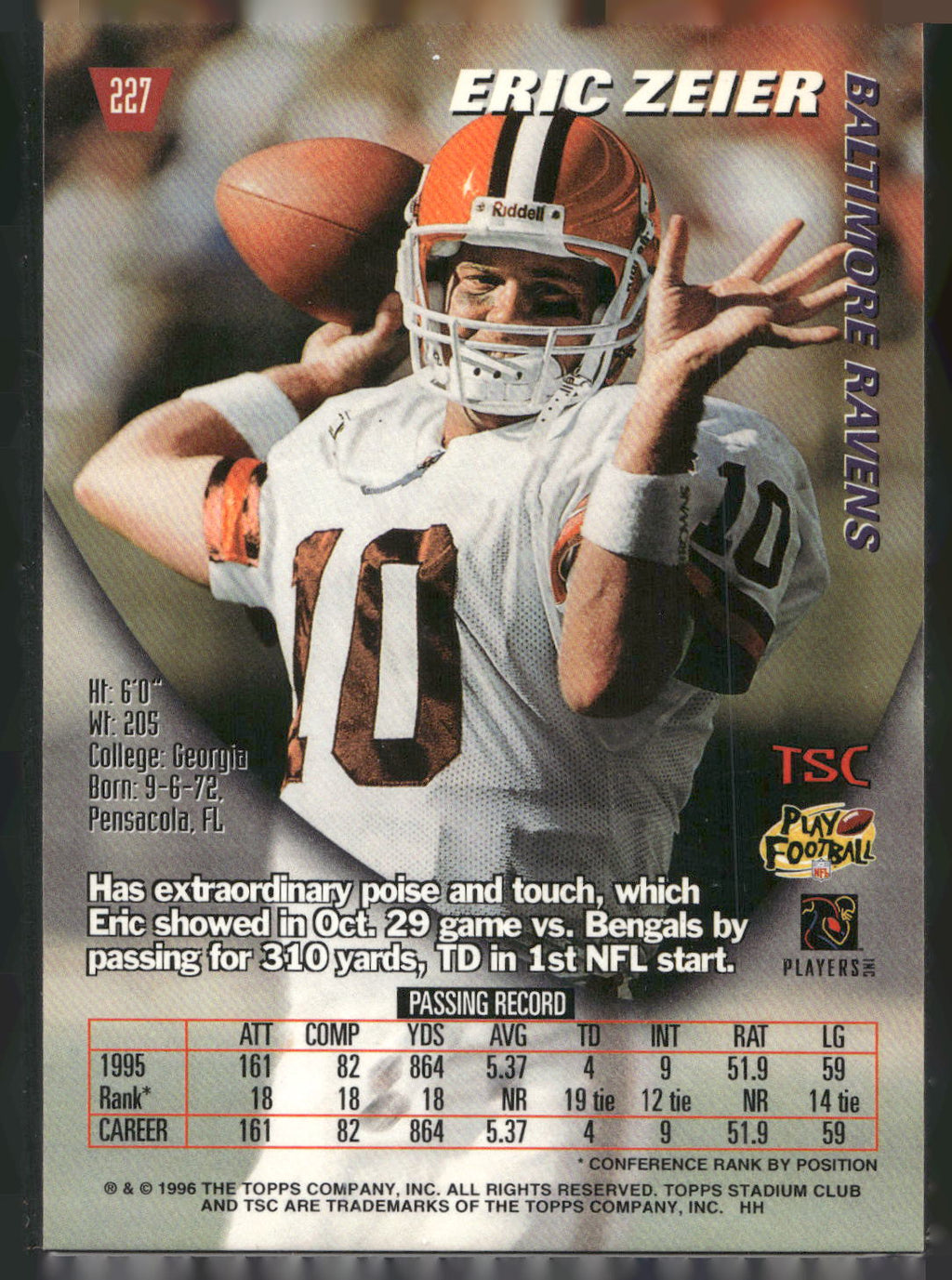 1996 Stadium Club #227 Eric Zeier