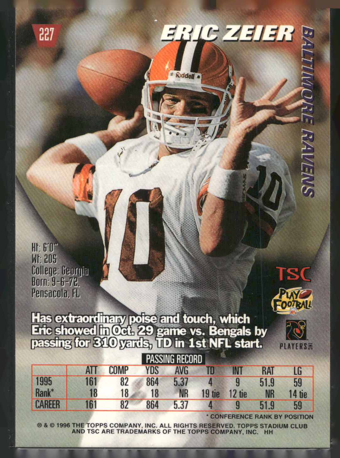 1996 Stadium Club #227 Eric Zeier