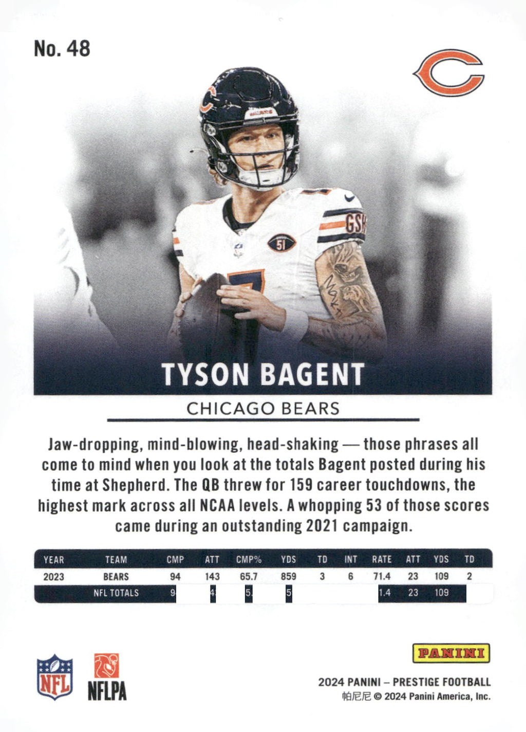 2024 Panini Prestige #48 Tyson Bagent Diamond Xtra Points