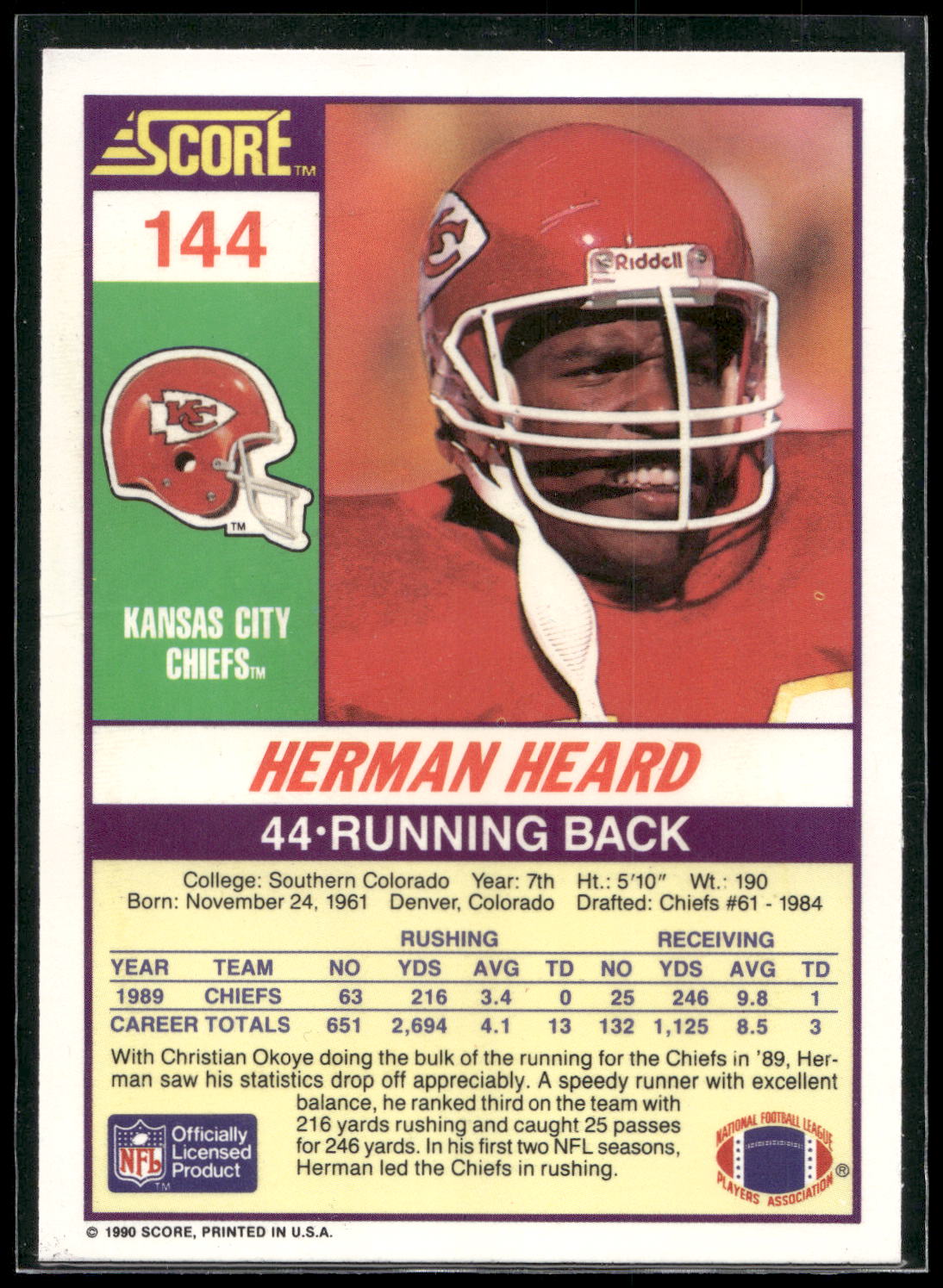 1990 Score #144 Herman Heard