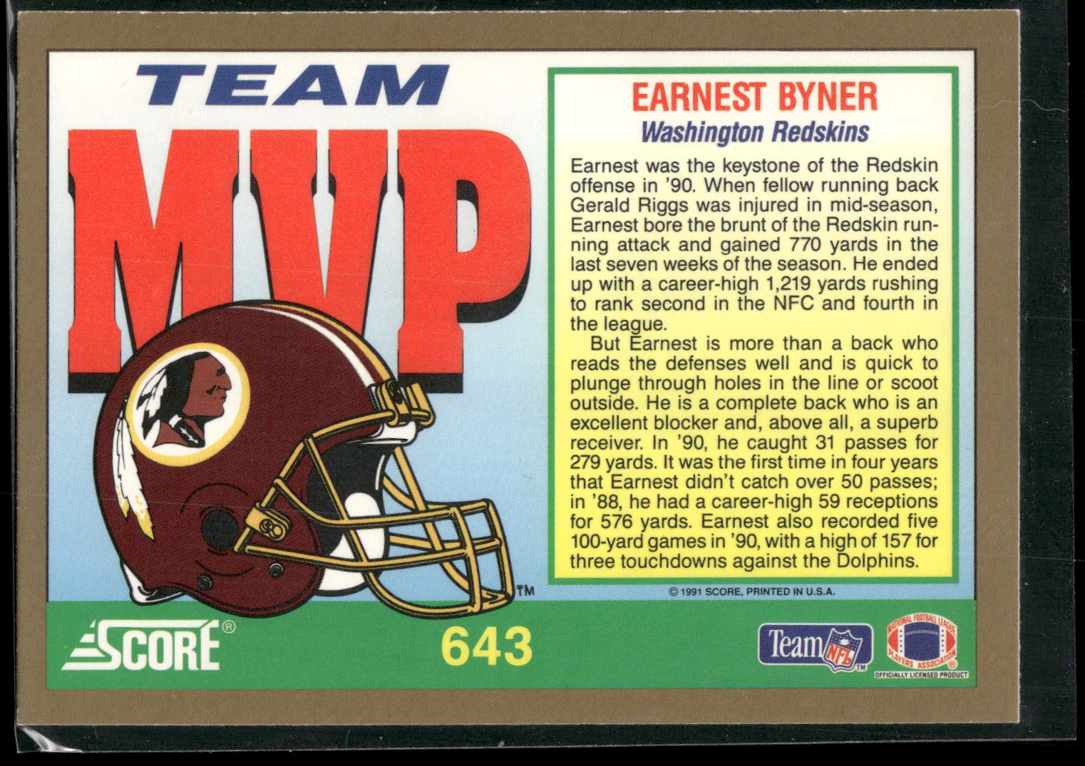 1991 Score #643 Earnest Byner