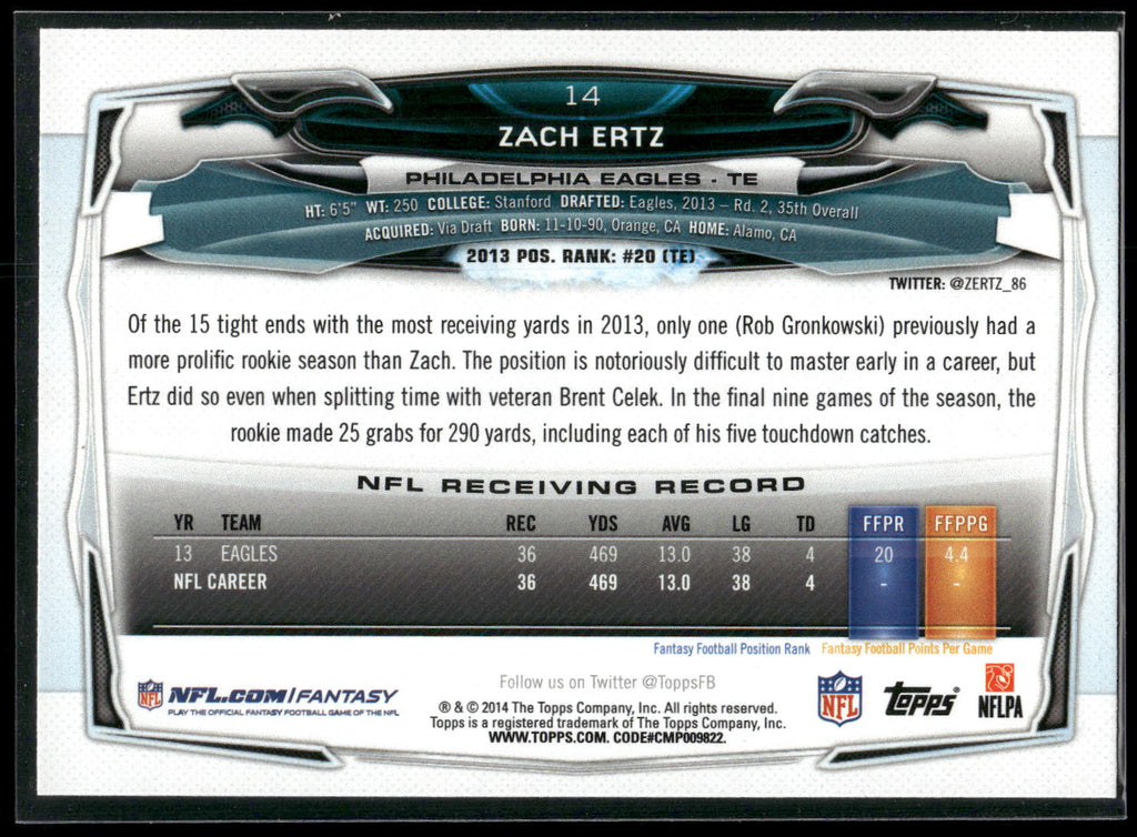 2014 Topps #14 Zach Ertz