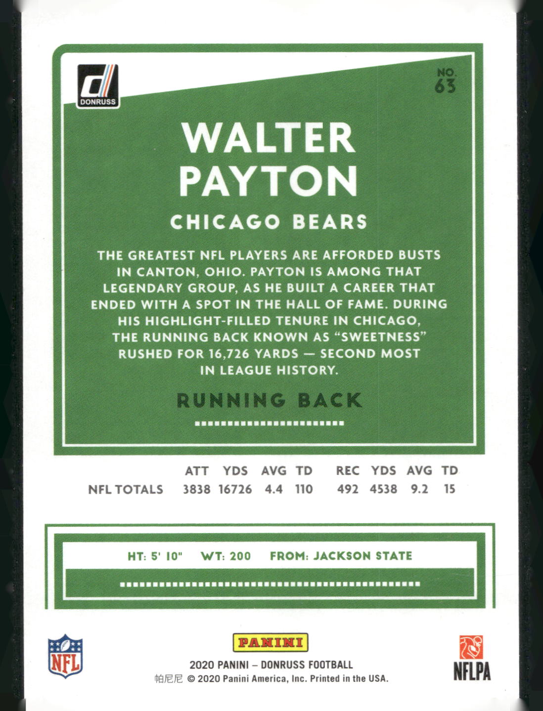 2020 Donruss #63 Walter Payton