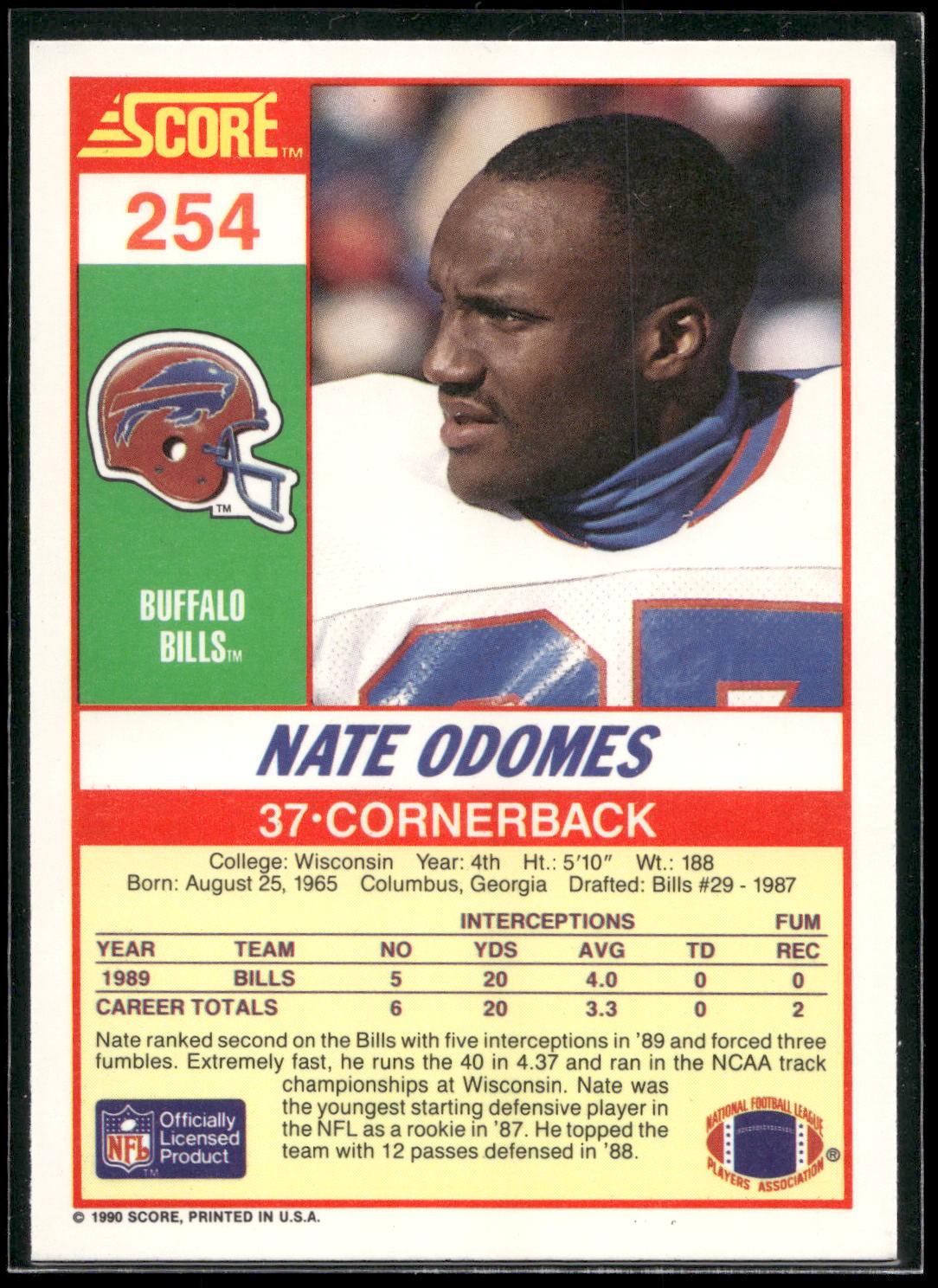 1990 Score #254 Nate Odomes