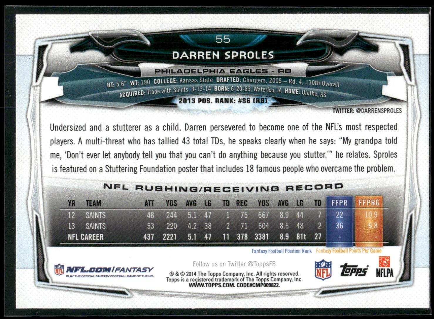 2014 Topps #55 Darren Sproles